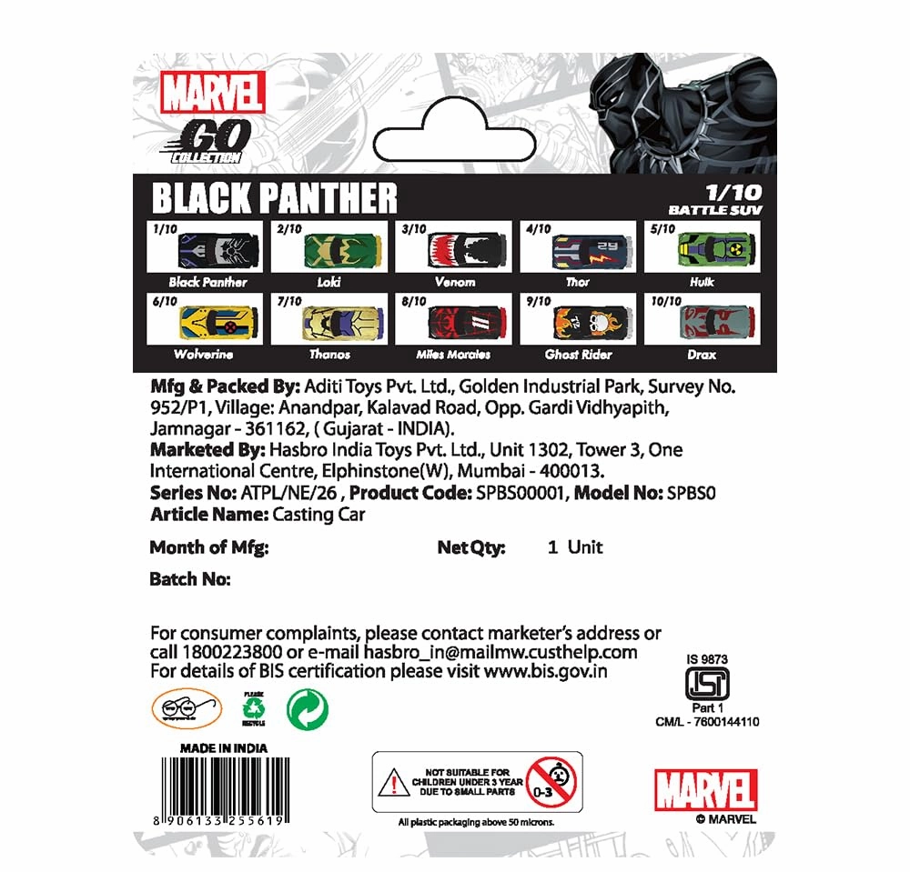Marvel Go 1:64 Diecast Black Panther Battle SUV Toy Car for Collection for Ages 3 years and up