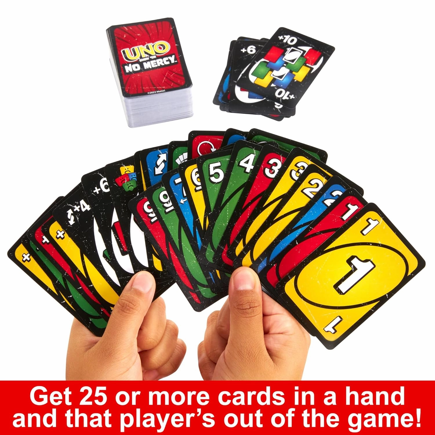 Mattel Games UNO Show em No Mercy Card Game for Kids, Adults & Family Parties and Travel with Extra Cards, Special Rules and Tougher Penalties
