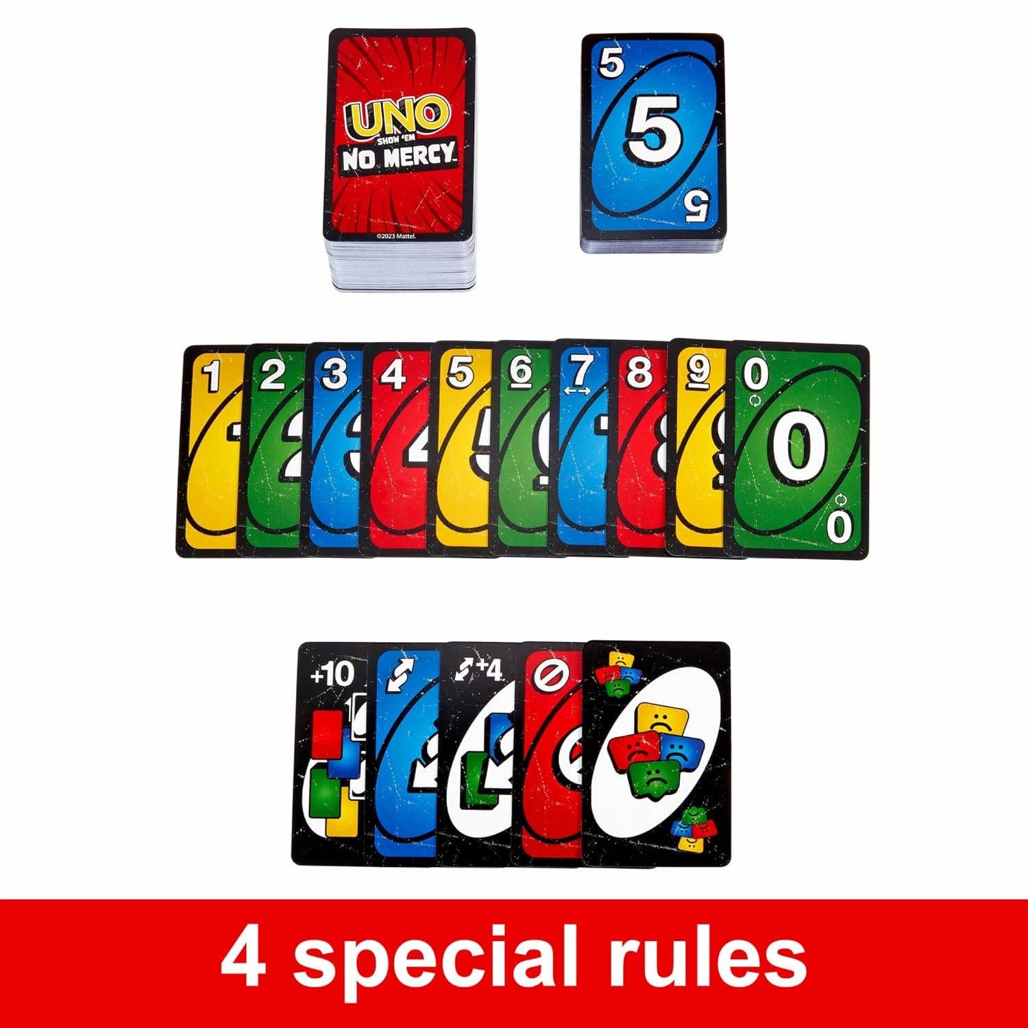 Mattel Games UNO Show em No Mercy Card Game for Kids, Adults & Family Parties and Travel with Extra Cards, Special Rules and Tougher Penalties