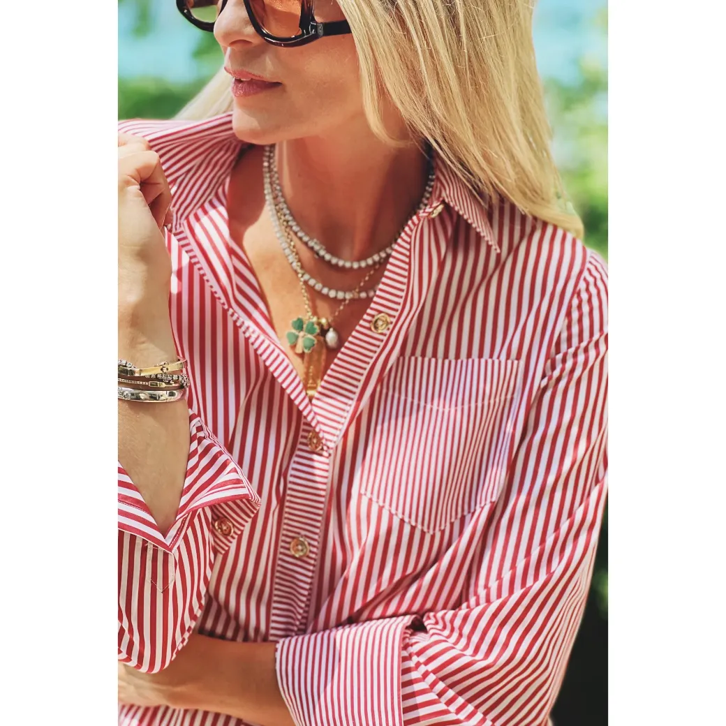 Mel Mixed Button Down Shirt - Red Stripe