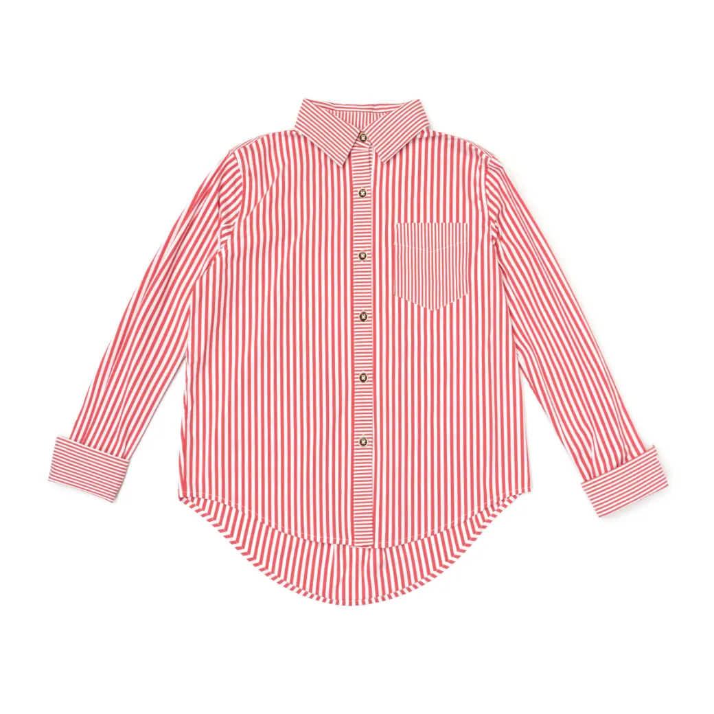 Mel Mixed Button Down Shirt - Red Stripe