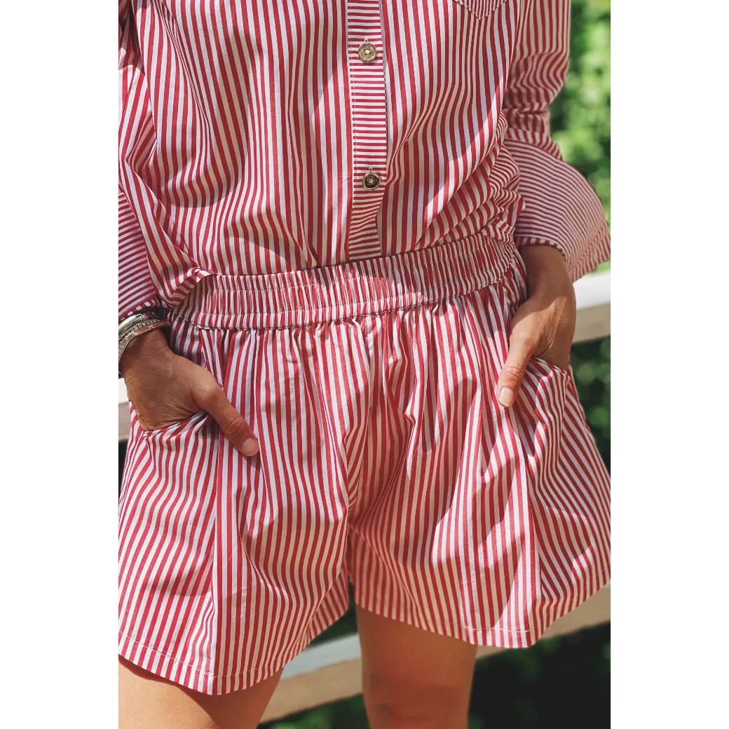 Mel Mixed Button Down Shirt - Red Stripe