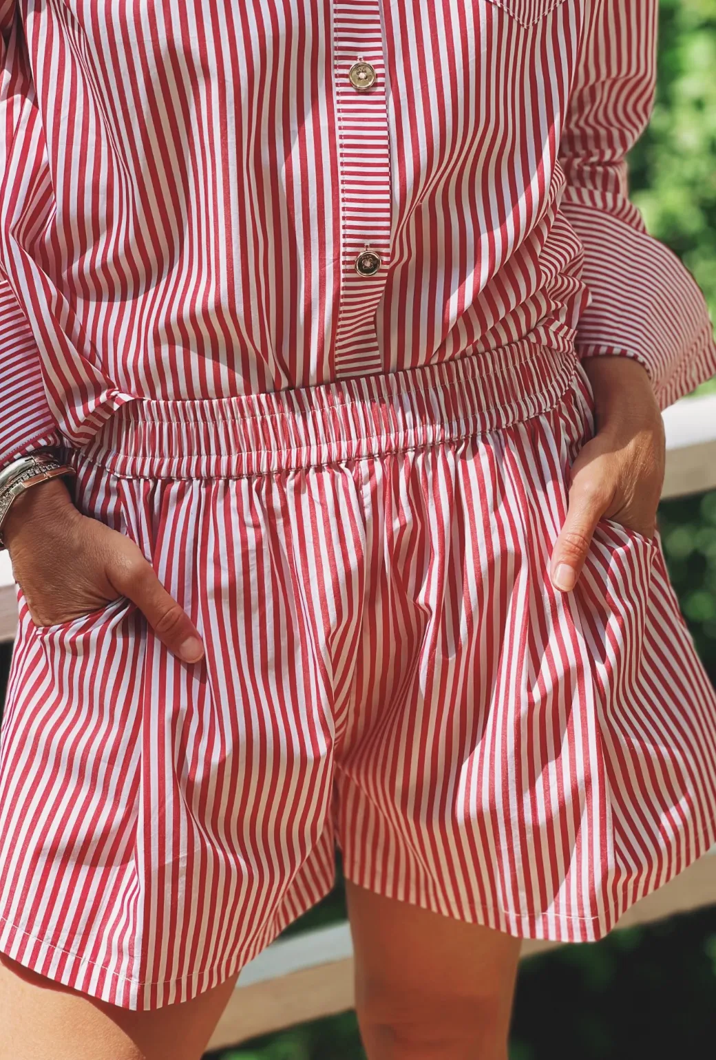 Mel Mixed Button Down Shirt - Red Stripe