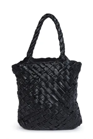 MELANIE ITALIAN WOVEN LEATHER HANDBAG IN BLACK