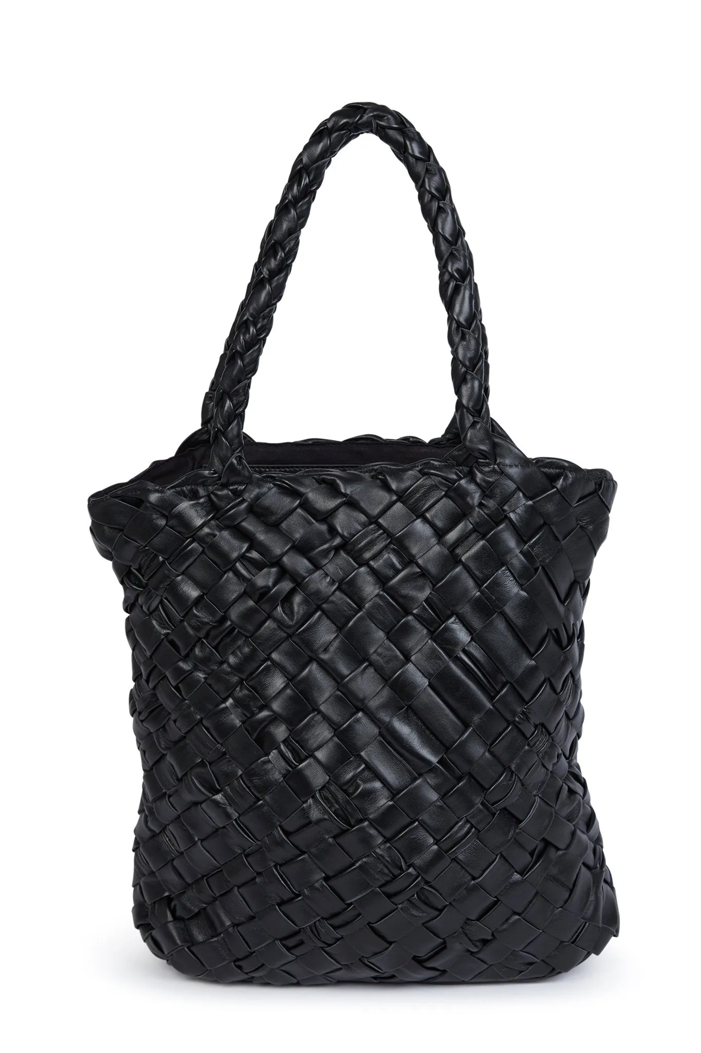 MELANIE ITALIAN WOVEN LEATHER HANDBAG IN BLACK