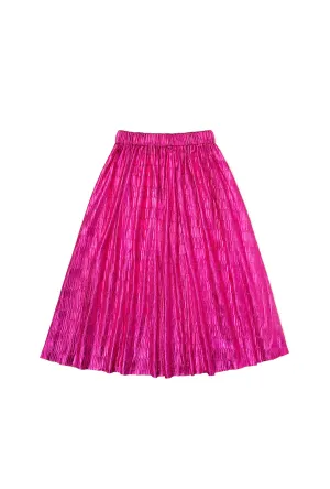 Metallic Pleated Skirt - Hot Pink