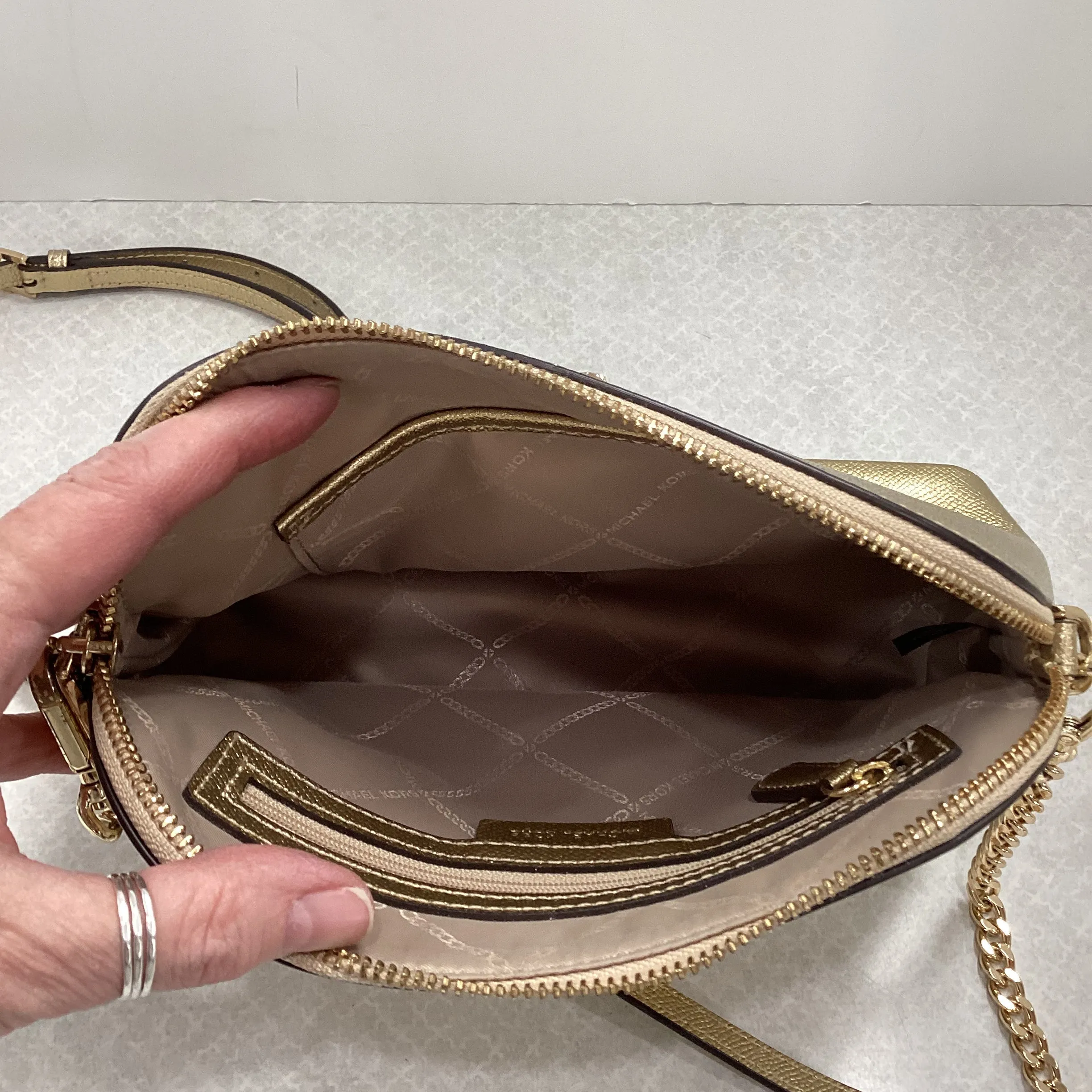 Michael Kors Bags Crossbody Designer By Michael Kors In Gold, Size:Small