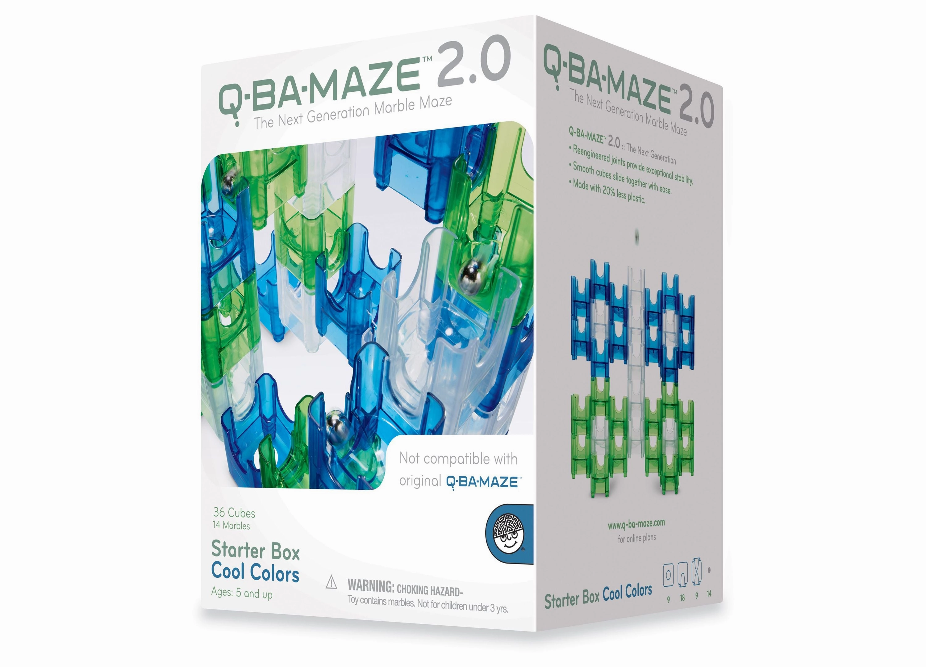 MindWare Q-BA-MAZE 2.0 Starter Box - Cool Colors, 50 Piece Marble Maze Set