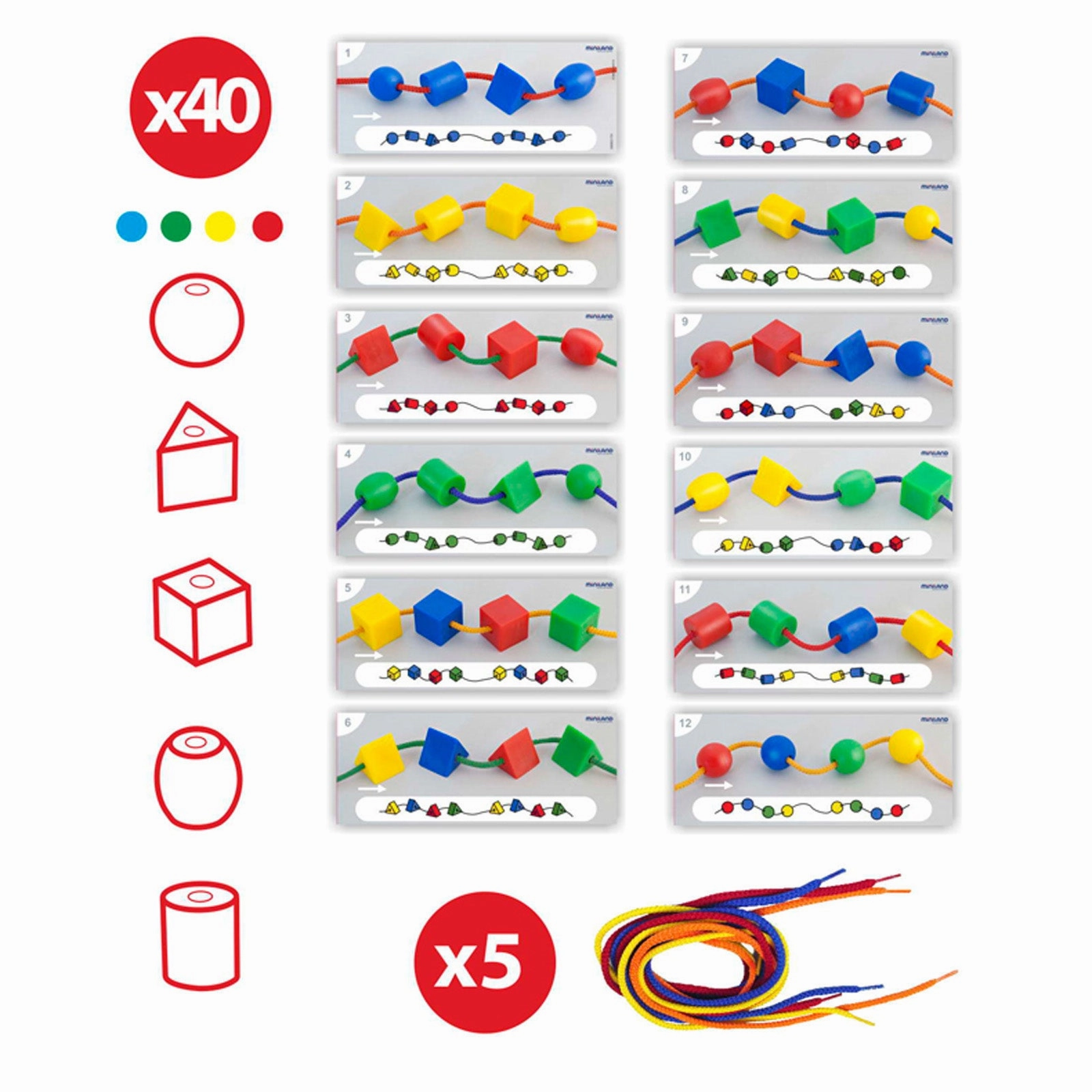 Miniland Educational Activity Shapes - Giant Beads and Laces Set - Learning Toy