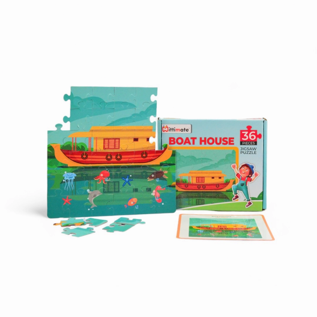 Mittimate Boat House Jigsaw Puzzle  36-Piece Cardboard Puzzle for Kids (Ages 4-6) | Fun, Learning & Perfect Birthday Gift