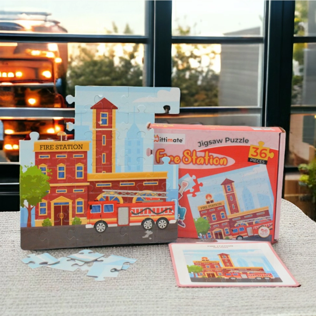 Mittimate Fire Station Jigsaw Puzzle  36-Piece Cardboard Puzzle for Kids (Ages 4-6) | Fun, Learning & Perfect Birthday Gift