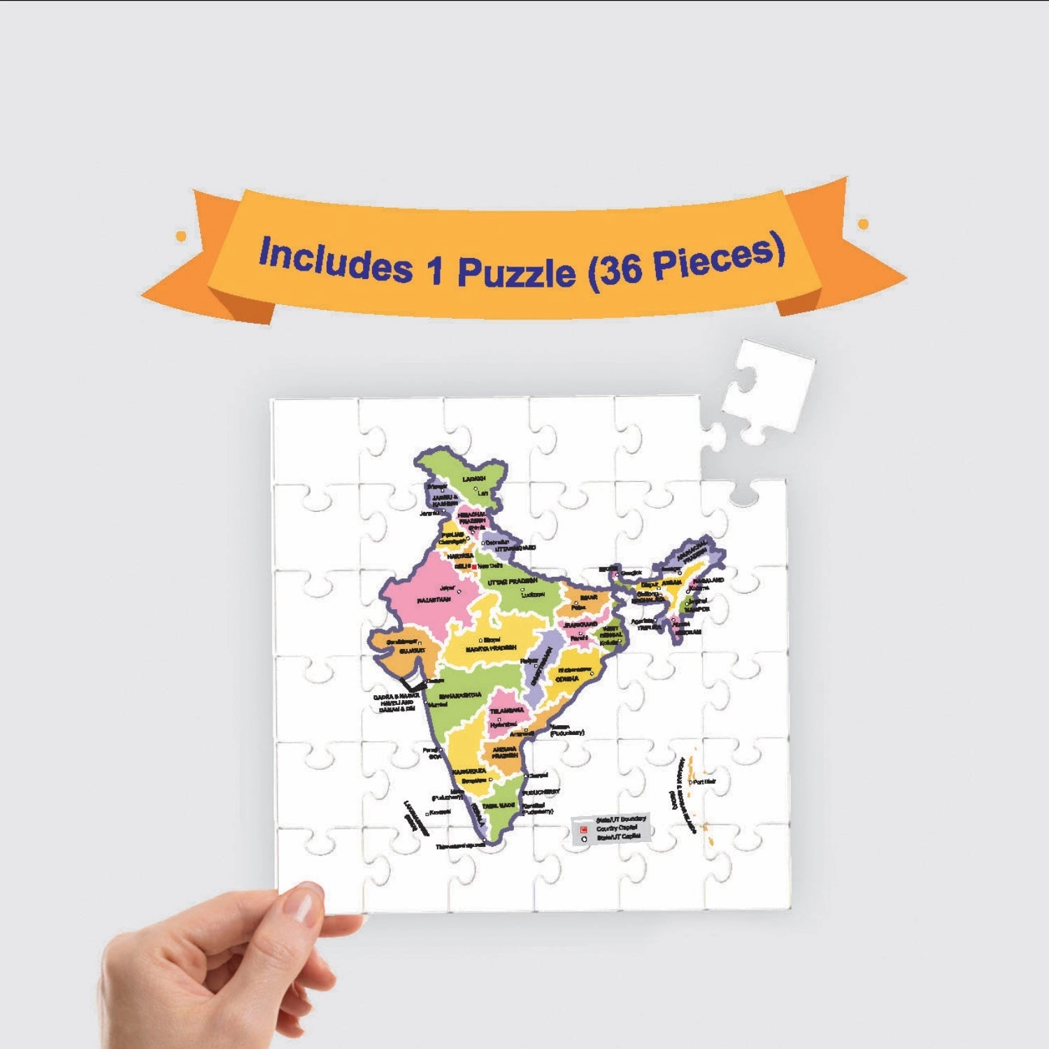 Mittimate Map of India Jigsaw Puzzle  36-Piece Cardboard Puzzle for Kids (Ages 4-6) | Fun, Learning & Perfect Birthday Gift