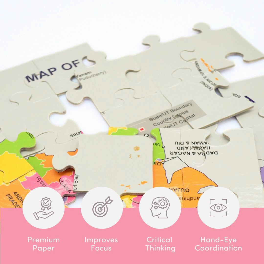 Mittimate Map of India Jigsaw Puzzle  36-Piece Cardboard Puzzle for Kids (Ages 4-6) | Fun, Learning & Perfect Birthday Gift