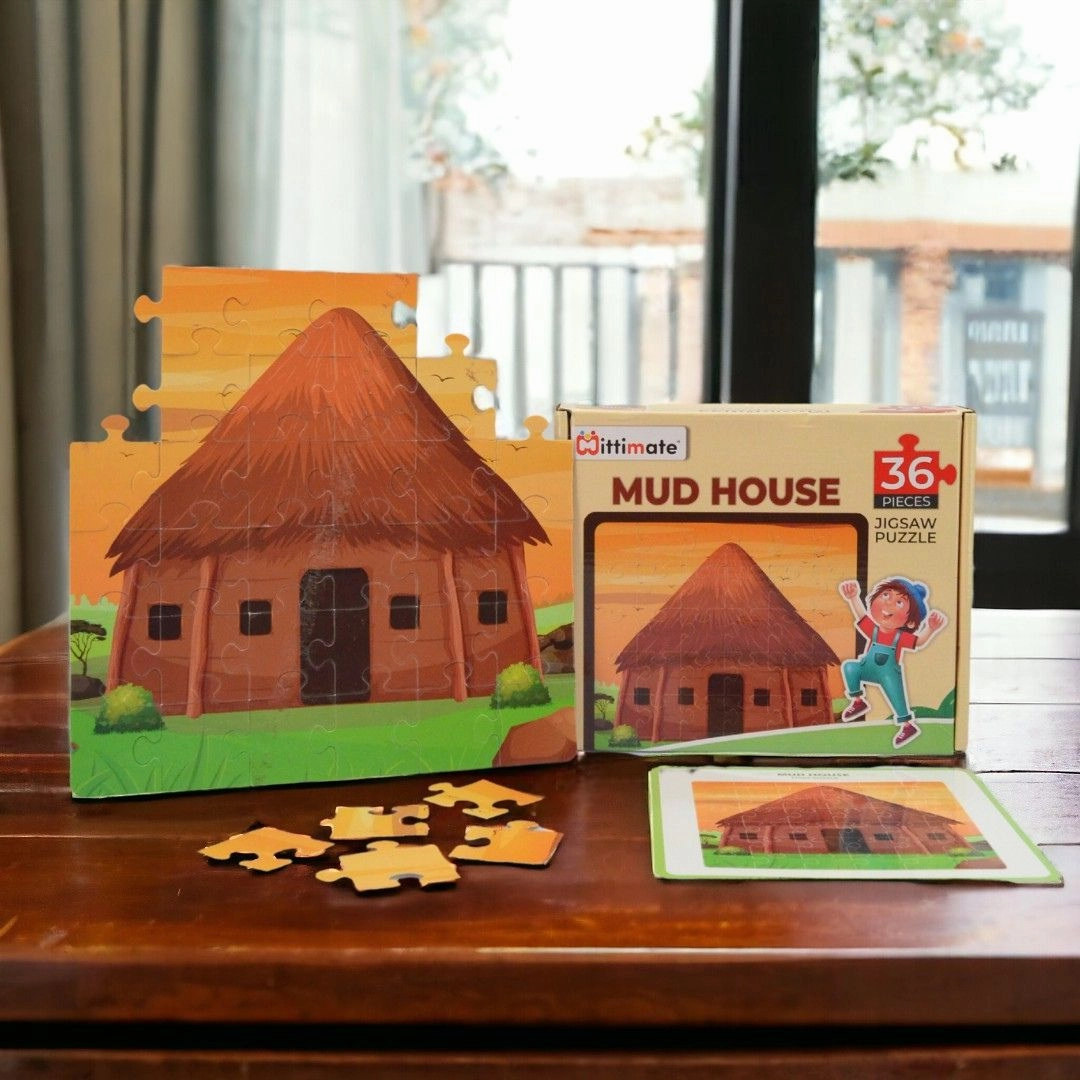 Mittimate Mud House Jigsaw Puzzle  36-Piece Cardboard Puzzle for Kids (Ages 4-6) | Fun, Learning & Perfect Birthday Gift