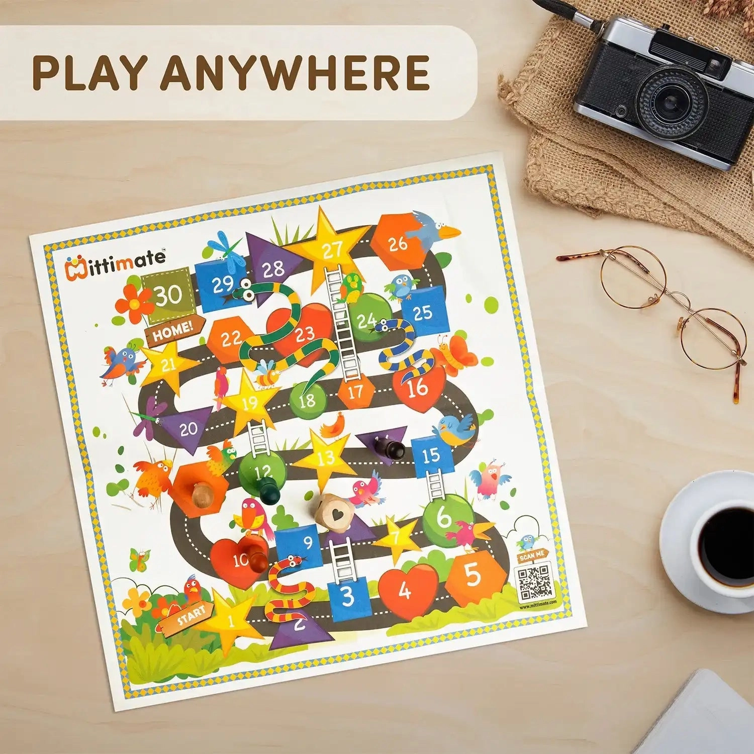 Mittimate Shapes and Ladders Board Game for Kids 6 Year Old I Snake & Ladder Themed 2 Player Board Game I Fun & Educational New Board Game for Children