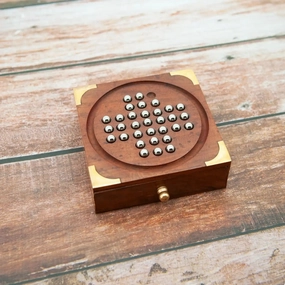 Mittimate Wooden Solitaire (Brain Vita)  Classic Brain Teaser Board Game | Mind-Challenging Solo Play for Kids (6 )