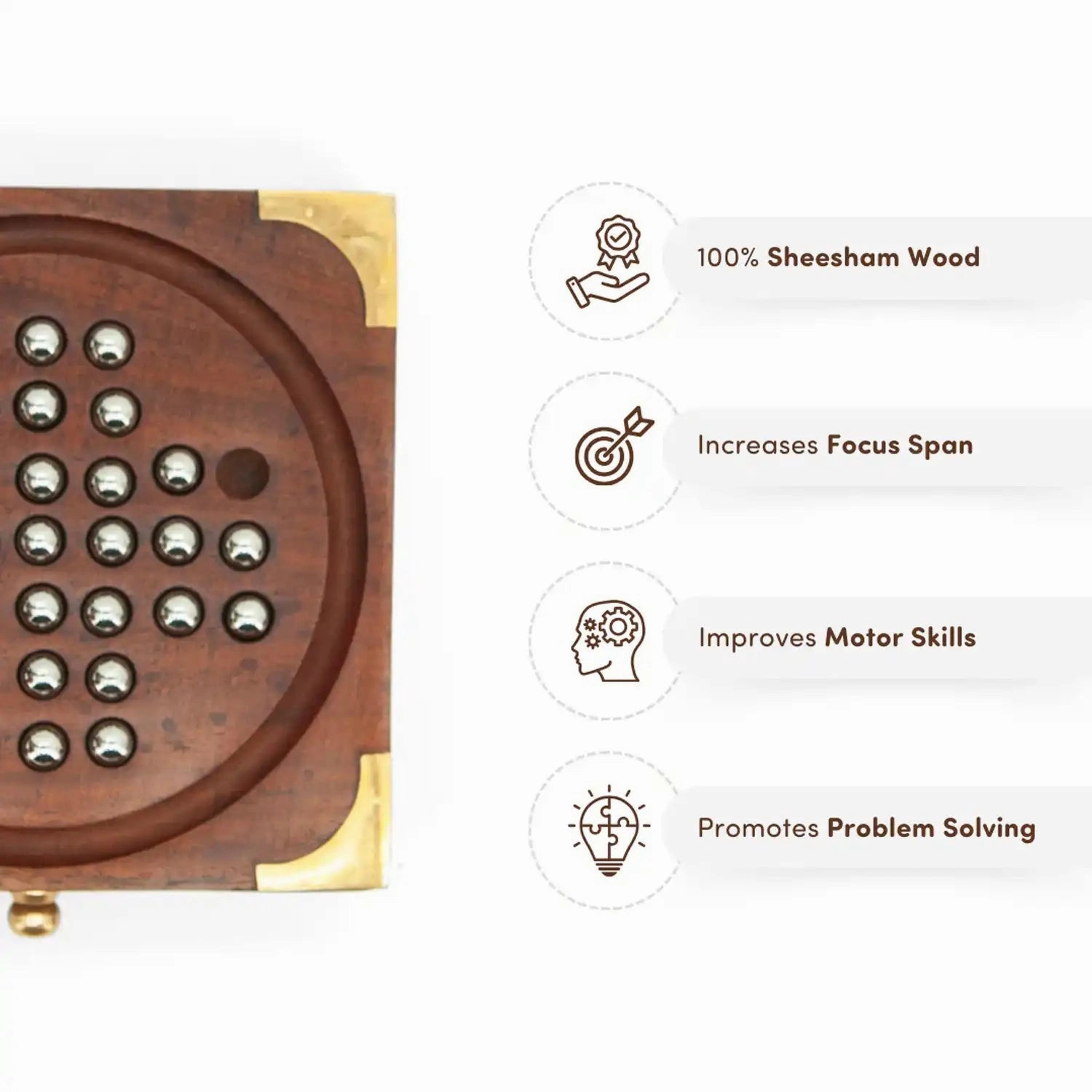 Mittimate Wooden Solitaire (Brain Vita)  Classic Brain Teaser Board Game | Mind-Challenging Solo Play for Kids (6 )