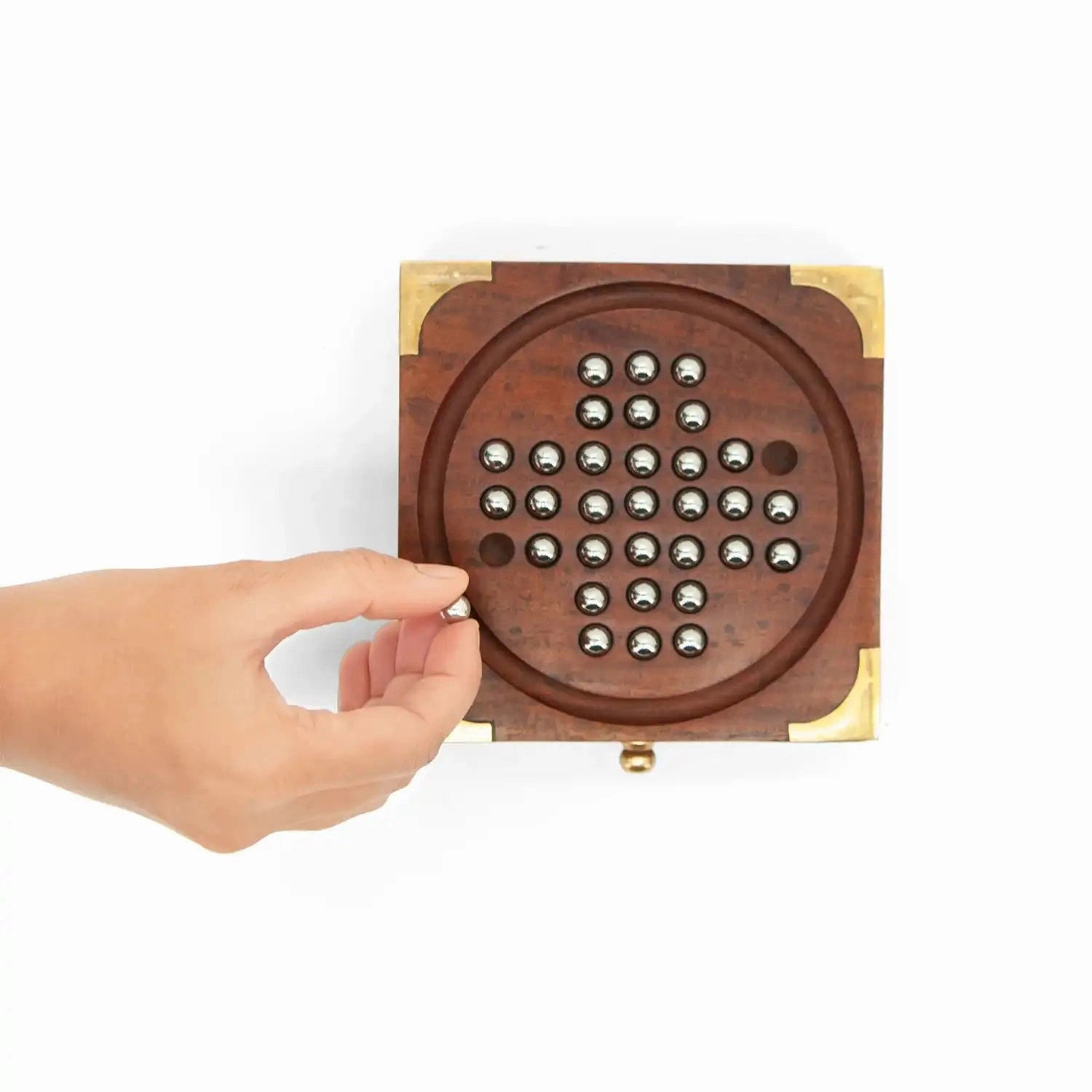 Mittimate Wooden Solitaire (Brain Vita)  Classic Brain Teaser Board Game | Mind-Challenging Solo Play for Kids (6 )