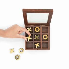 Mittimate Wooden X & O Brain Teaser Game with Lid  Interactive 2-Player Board Game for Kids (6 ) | Fun Indoor & Outdoor Play
