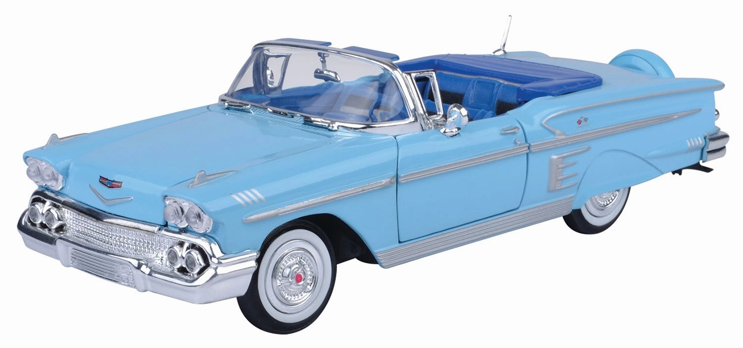 Motor Max 1:24 Timeless Legends Die-Cast Vehicle 1958 Chevy Impala Convertible Light Blue