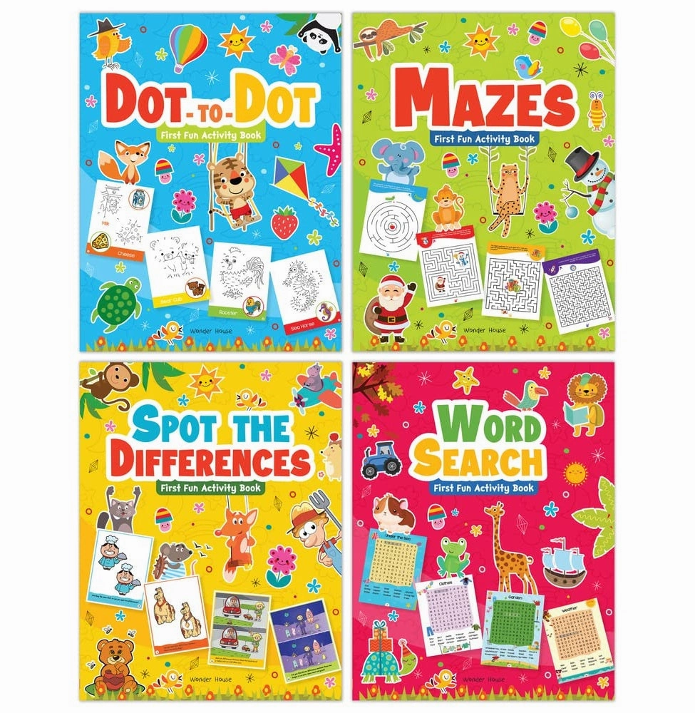 My First Fun Activity Boxset of 4 Books: Spot the Difference Mazes Word Search & Dot to Dot [Paperback] Wonder House Books