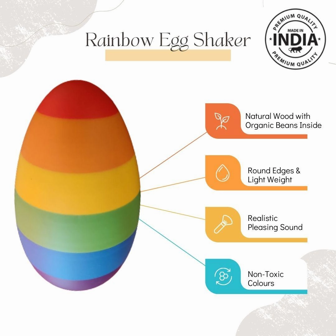 Nesta Toys Rainbow Wooden Egg Shaker - Rattle Toy for New Born Babies & Toddlers