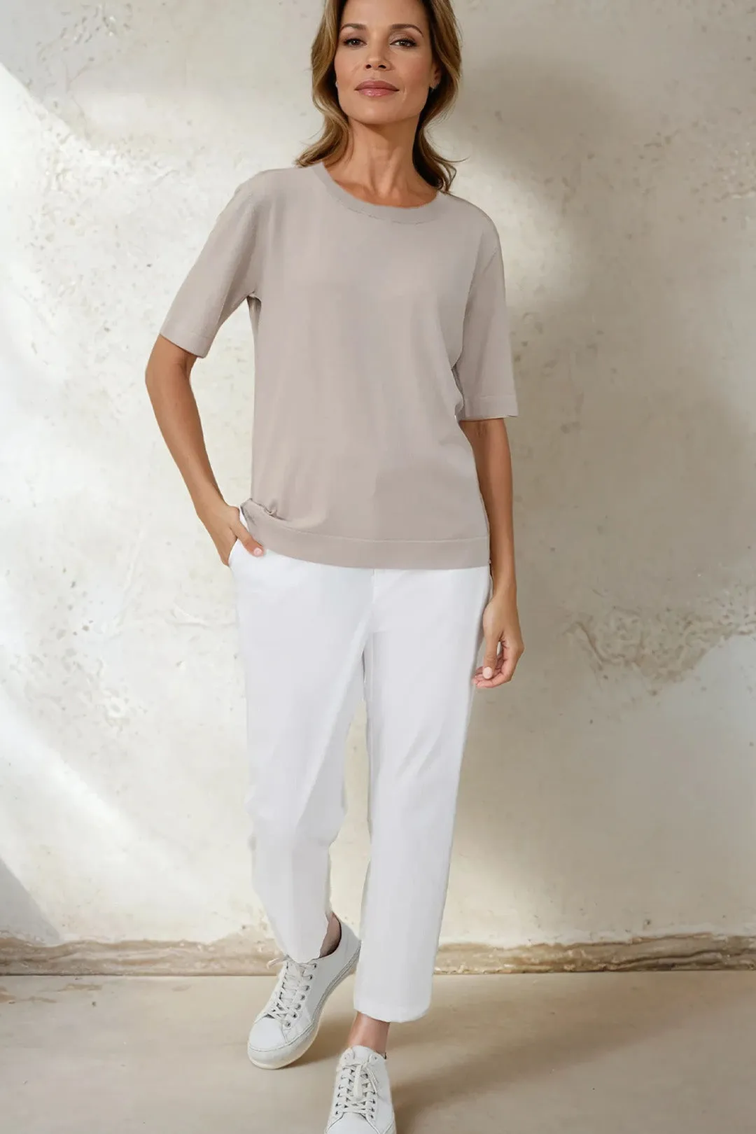 NICO TENNIS ELBOW SLEEVE CREW IN ITALIAN SILK COTTON