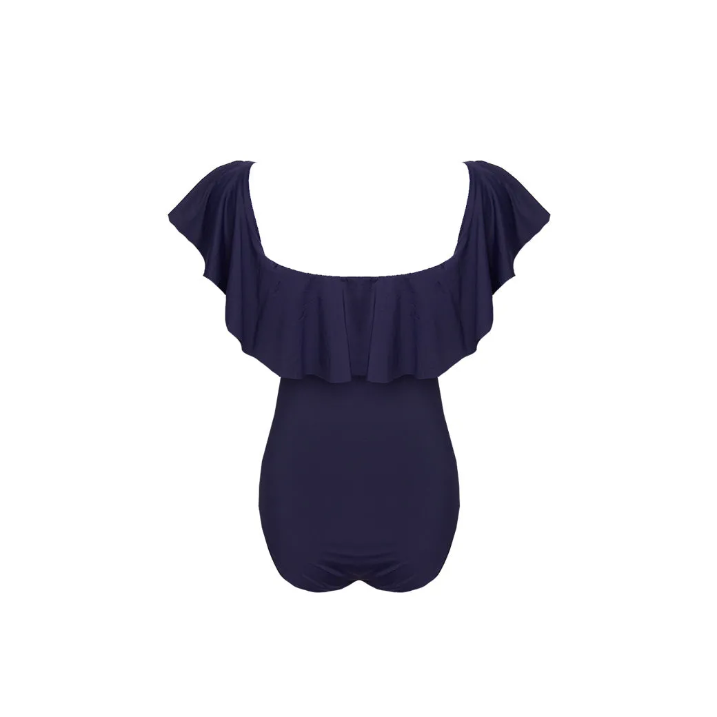Off the Shoulder One Piece Suit - Navy