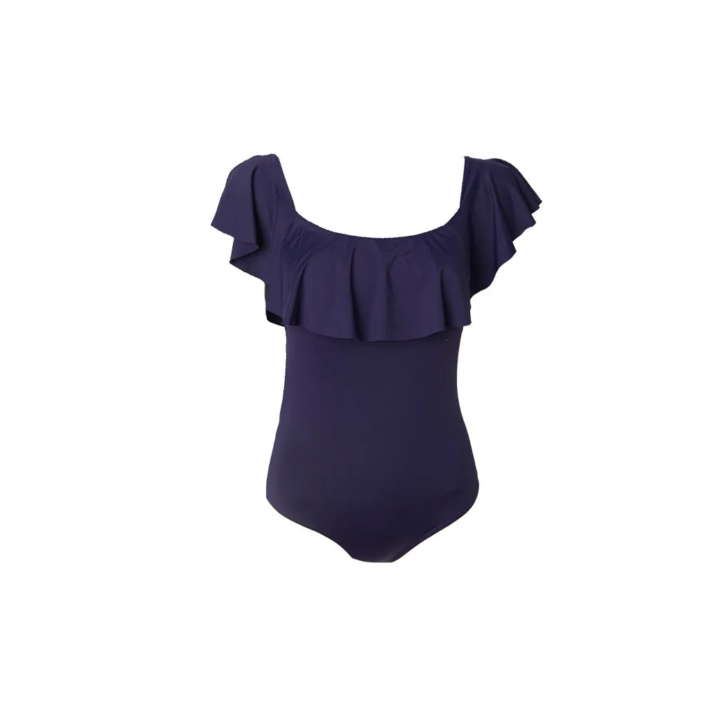 Off the Shoulder One Piece Suit - Navy
