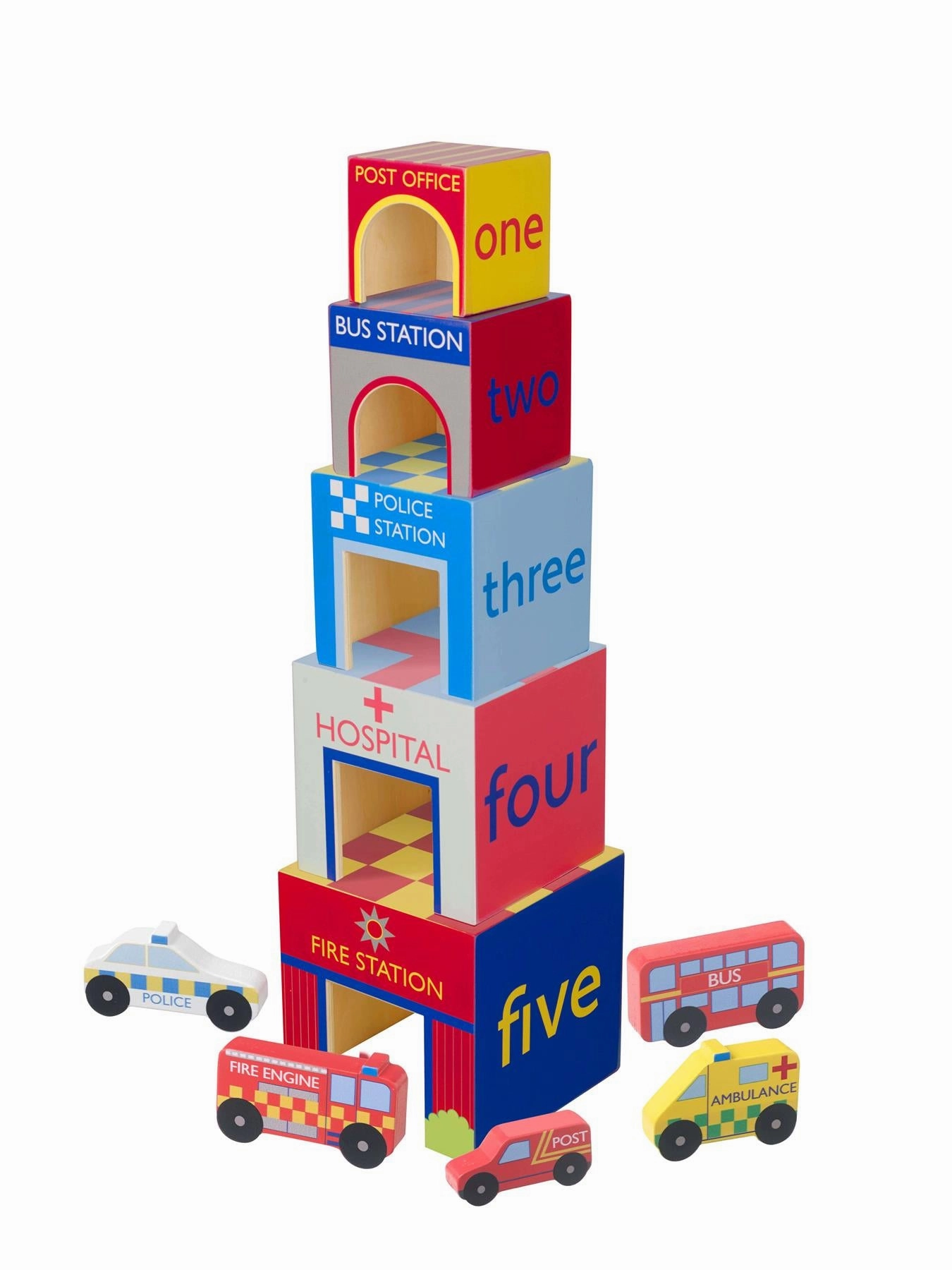 Orange Tree Toys Emergency Services Wooden Stacking Cubes for Age 18M 