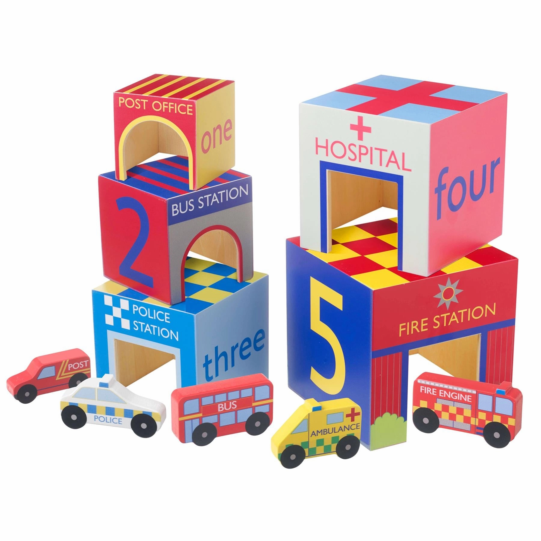 Orange Tree Toys Emergency Services Wooden Stacking Cubes for Age 18M 