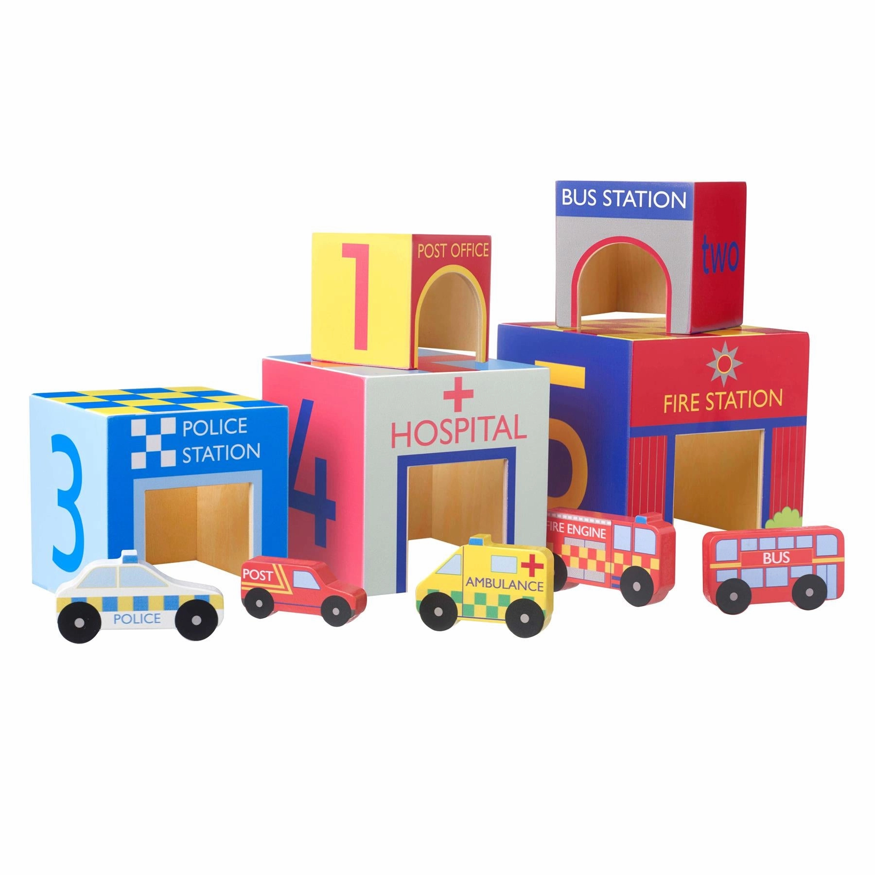Orange Tree Toys Emergency Services Wooden Stacking Cubes for Age 18M 