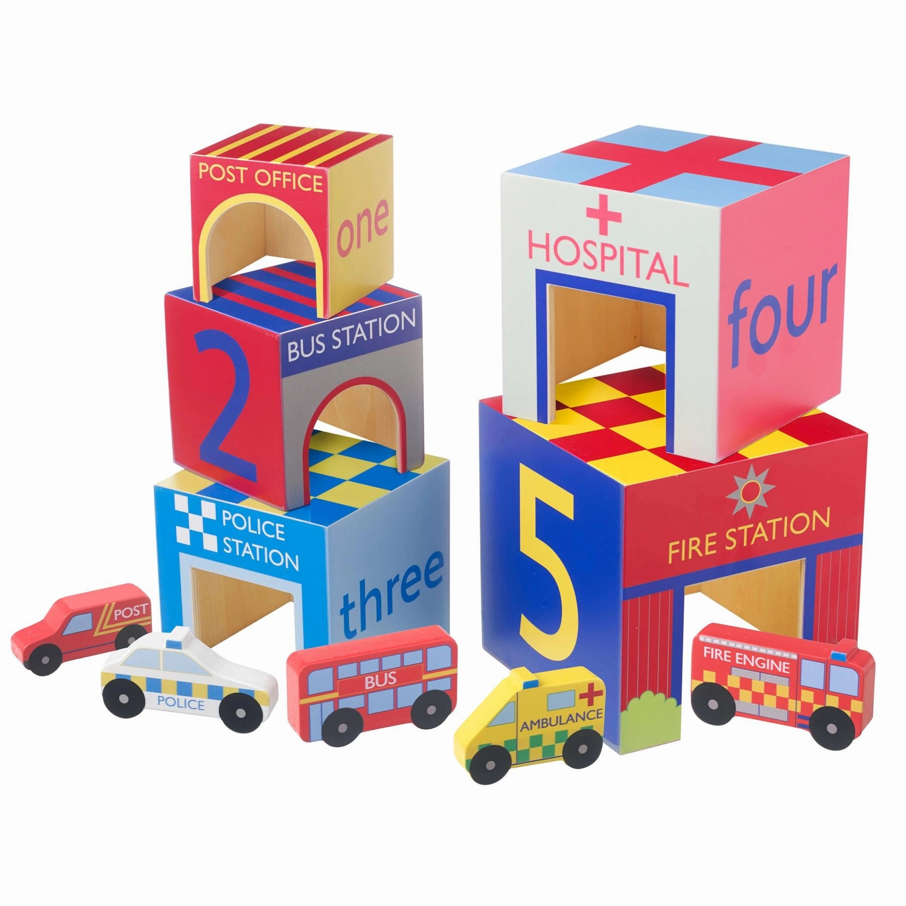 Orange Tree Toys Emergency Services Wooden Stacking Cubes for Age 18M 