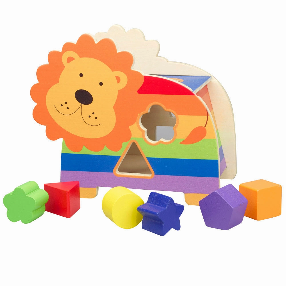Orange Tree Toys Lion Shape Sorter - Wooden Wheeled Animal Sorter for Toddlers