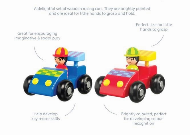 Orange Tree Toys Set of 2 Wooden Racing Cars for Ages 18 Months and Up