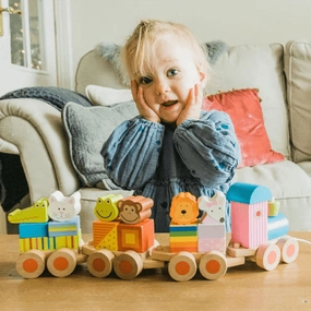 Orange Tree Toys Wooden Animal Puzzle Train Pull Along for Ages 18M 