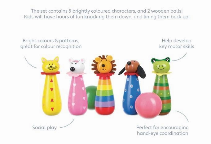 Orange Tree Toys Wooden Animal Skittles Playset for Ages 3 and Up