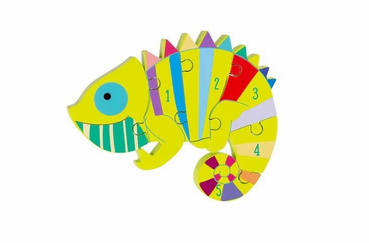 Orange Tree Toys Wooden Chameleon Number Puzzle for Age 18 Months & Up