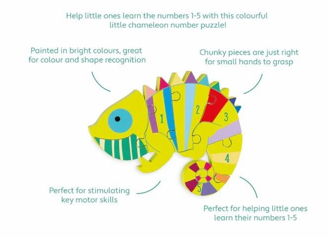 Orange Tree Toys Wooden Chameleon Number Puzzle for Age 18 Months & Up