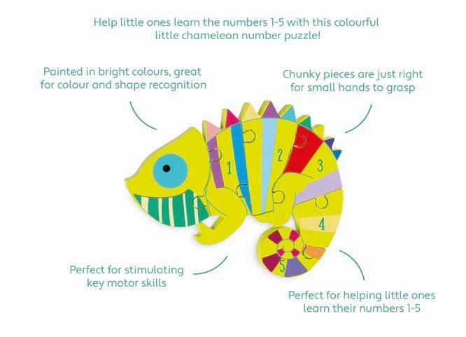 Orange Tree Toys Wooden Chameleon Number Puzzle for Age 18 Months & Up