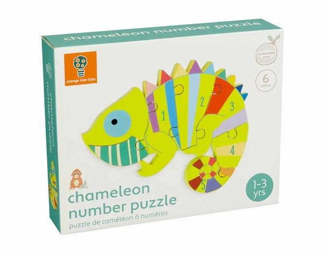 Orange Tree Toys Wooden Chameleon Number Puzzle for Age 18 Months & Up
