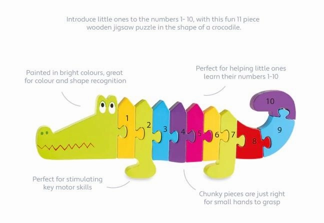 Orange Tree Toys Wooden Crocodile Number Puzzle for Ages 18M and Up