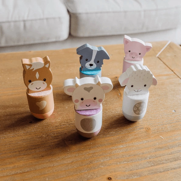 Orange Tree Toys Wooden Farmyard Animal Skittles Set for Ages 3 and Up