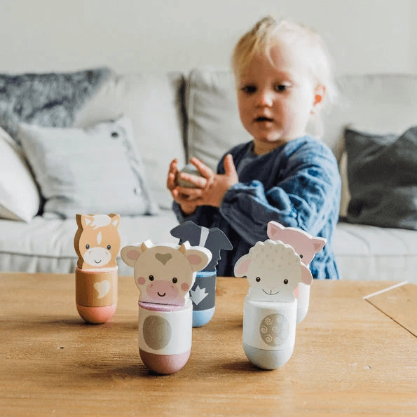 Orange Tree Toys Wooden Farmyard Animal Skittles Set for Ages 3 and Up