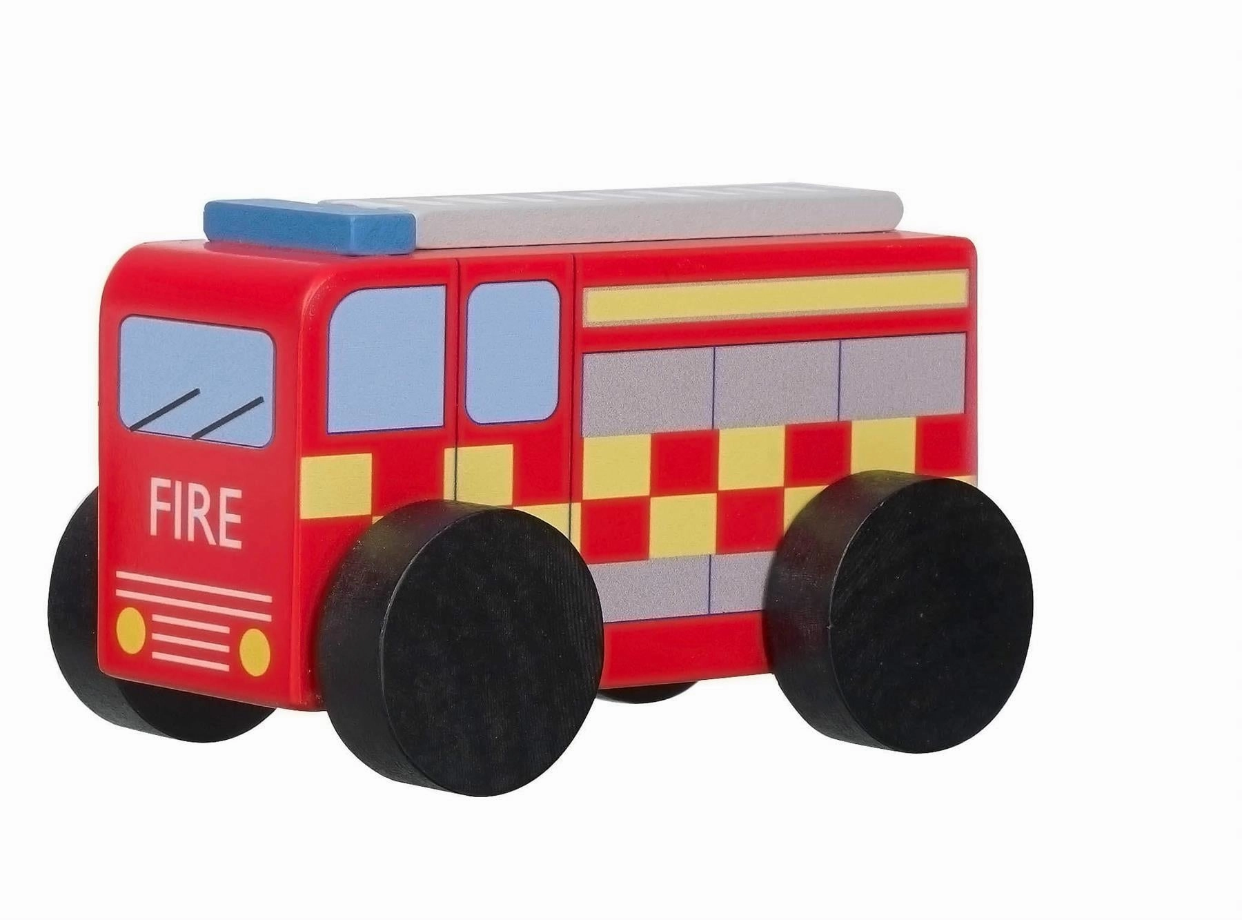 Orange Tree Toys Wooden Fire Engine Vehicle Toy for Age 18 Months & Up