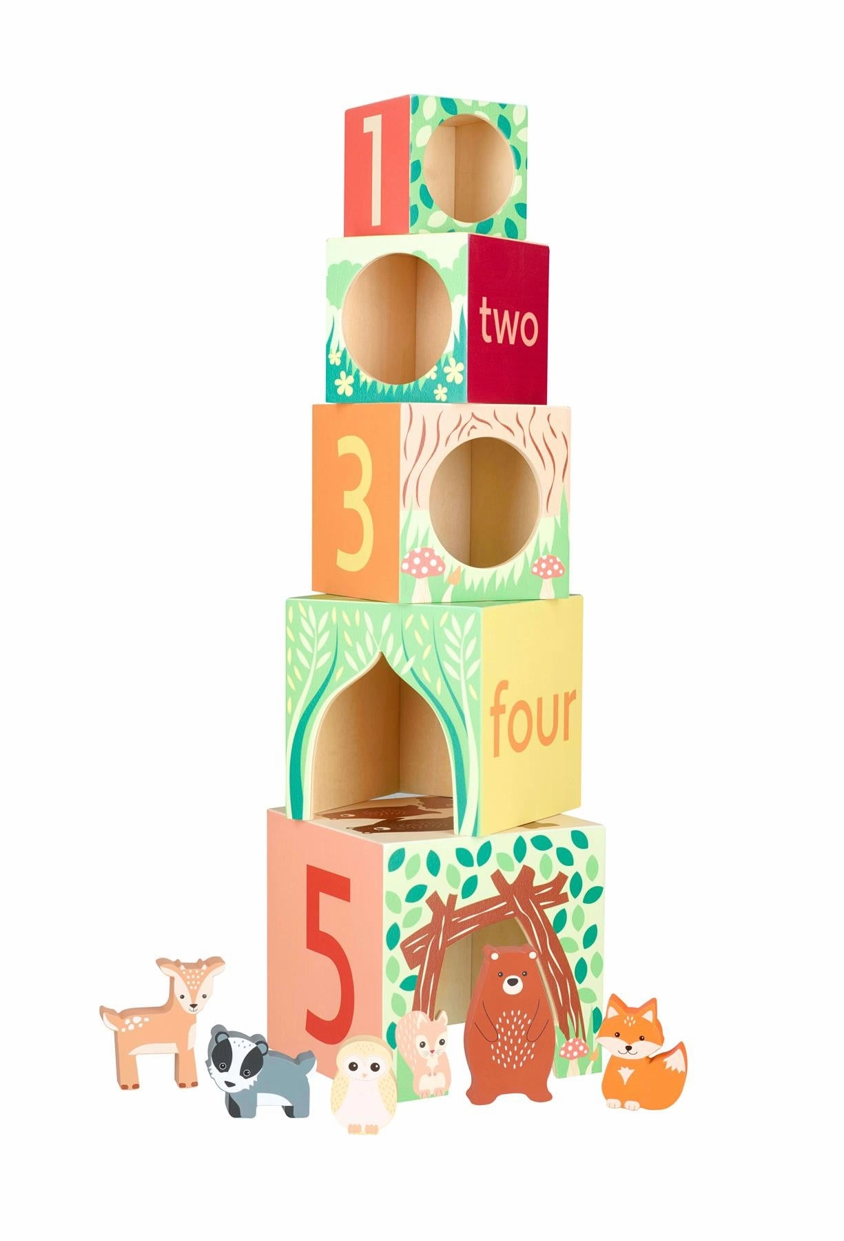 Orange Tree Toys Wooden Woodland Animal Stacking Cubes for Ages 18M 