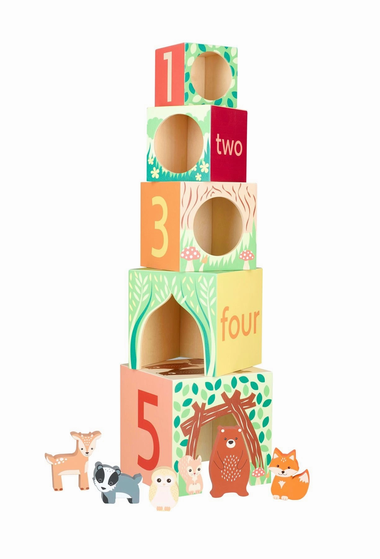 Orange Tree Toys Wooden Woodland Animal Stacking Cubes for Ages 18M 