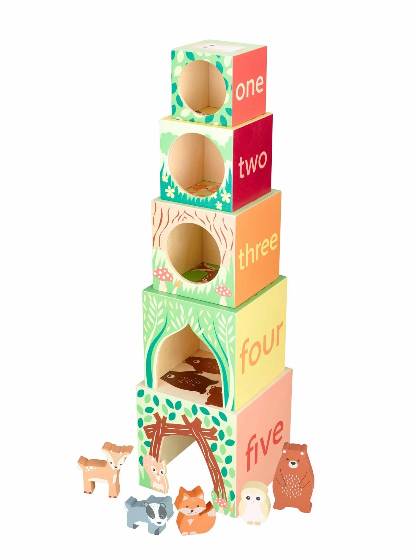 Orange Tree Toys Wooden Woodland Animal Stacking Cubes for Ages 18M 