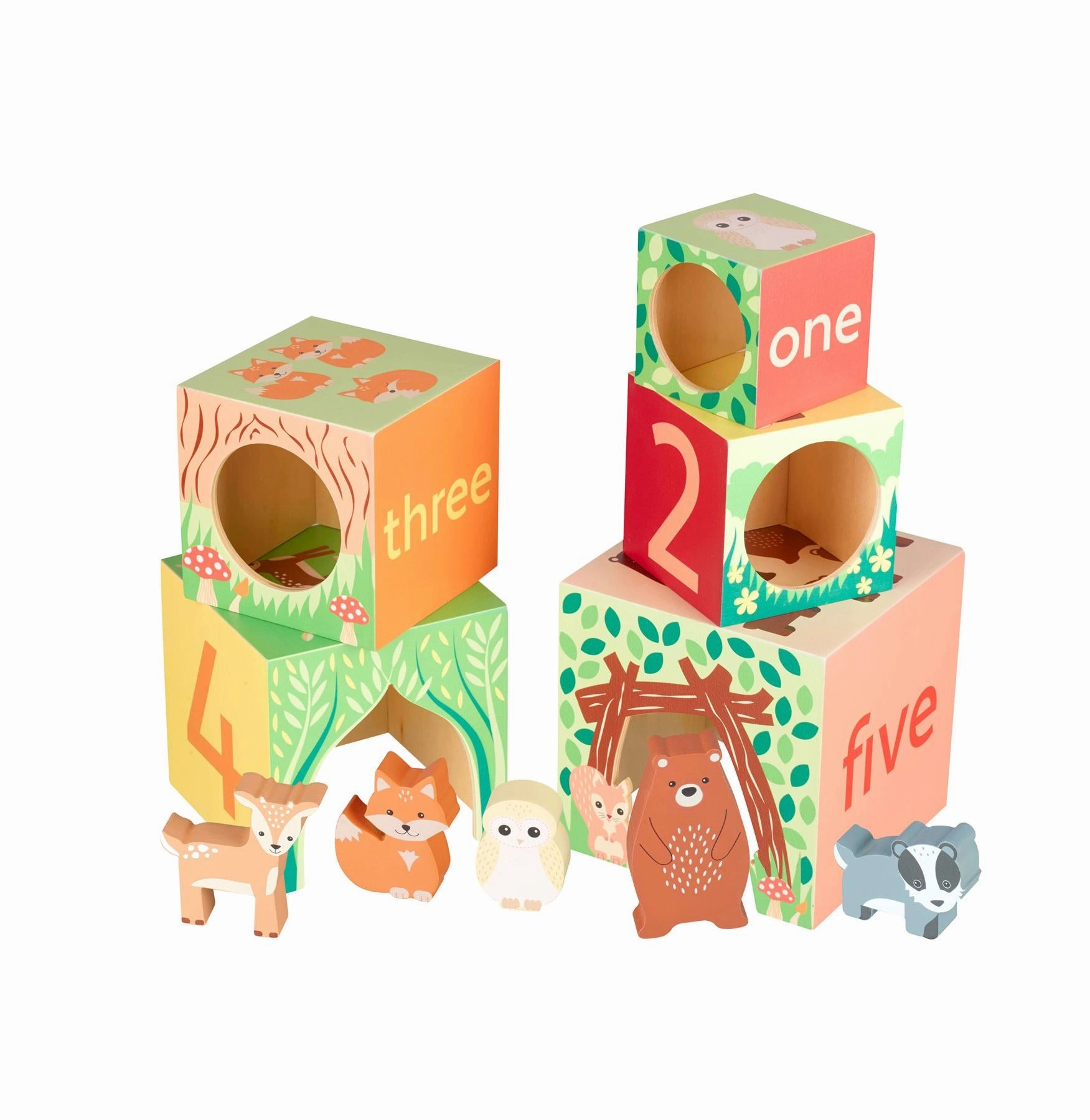 Orange Tree Toys Wooden Woodland Animal Stacking Cubes for Ages 18M 