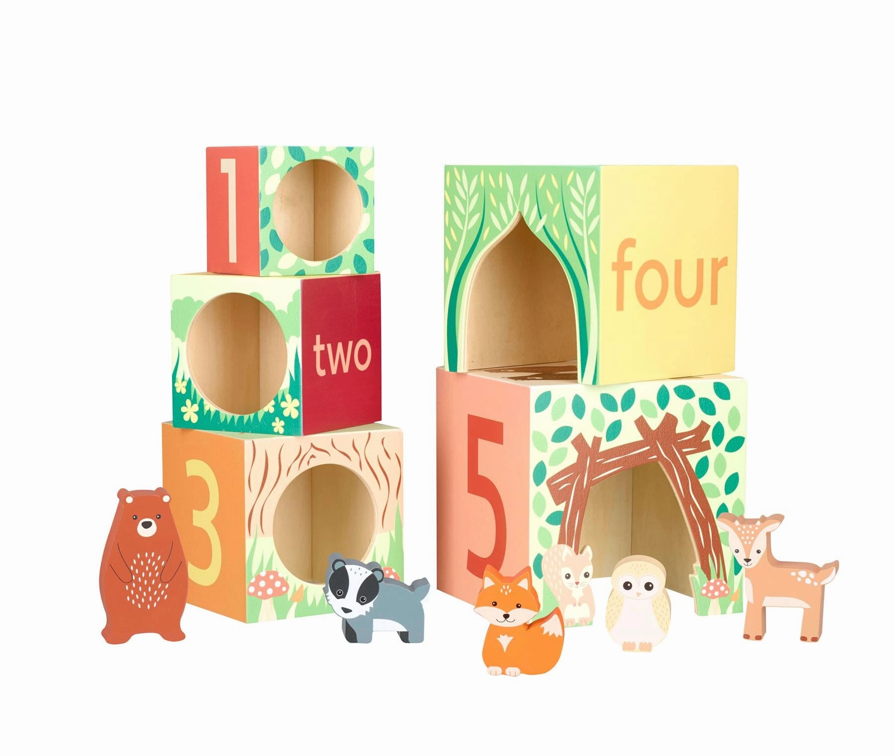Orange Tree Toys Wooden Woodland Animal Stacking Cubes for Ages 18M 